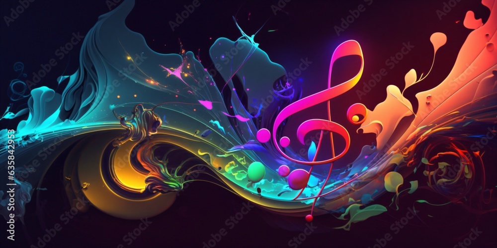 Wall mural modern and abstract multicolor music background with fluid structure and clef