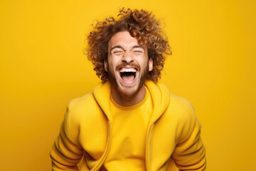 Happy European Man On Yellow Background