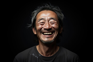 Obraz premium Happy Japanese Man On Black Background