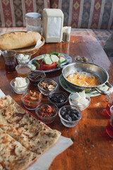 Turkish breakfast. Traditional food with lots of small plates