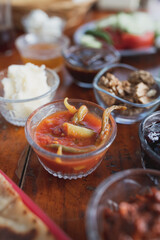 Turkish breakfast. Traditional food with lots of small plates