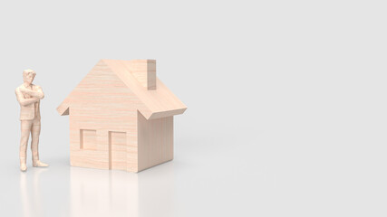 The man and house wood for Building concept 3d rendering