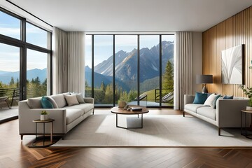 Living Room in Open Concept New Luxury Home with View of out side 