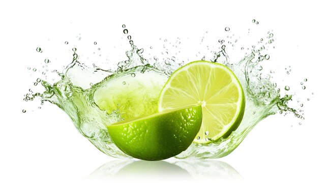 Lime with water splash on white background, Generative AI