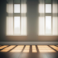 Fototapeta premium Room interior illuminated by natural daylight shining through windows. Generative AI