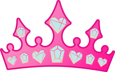 Pink crown with diamonds. Pink aesthetic. Vector illustration.