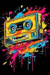 Audio tape. Cassette tape. Pop art style poster design. Generative Ai illustration