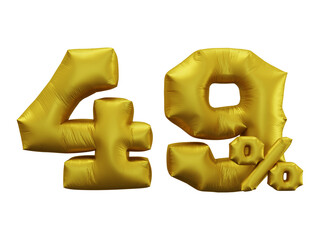 49 percent with golden balloon style in 3d rendering isolated on transparent background for discount, promotion and sale concept
