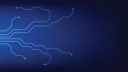 Hi tech digital circuit board. AI pad and electrical lines connected on blue lighting background. futuristic technology design element concept
