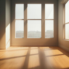 Fototapeta na wymiar Room interior illuminated by natural daylight shining through windows. Generative AI