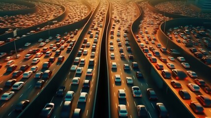 Top view of traffic jam in the busy road of the city 