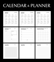 Calendar 2024, daily, weekly monthly planner and note, minimal design, week start sunday template.