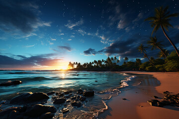 Sky full of stars above a beach. AI generative