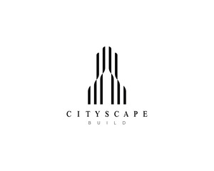 Building logo. Cityscape, architecture, construction, real estate, property, residence, apartment complex, skyscraper and city landscape logo design concept.