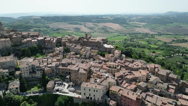 Aerial beautiful view of the old montepulciano town in toscana italy