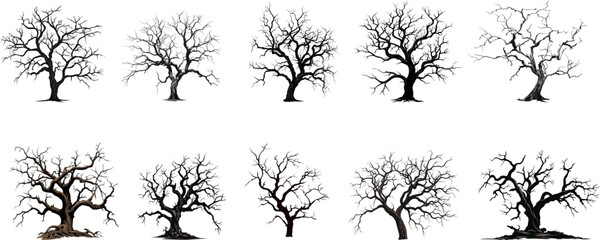 Halloween Tree  Art, Black Tree, Icon set Illustrations. - Powered by Adobe