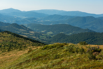 Wilderness and scenic nature and alpine landscape at summer in Bieszczady Mountains, Carpathians, Poland.