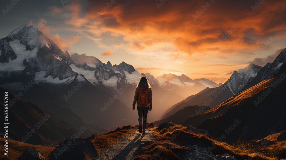 Wall mural beautiful woman in the mountains