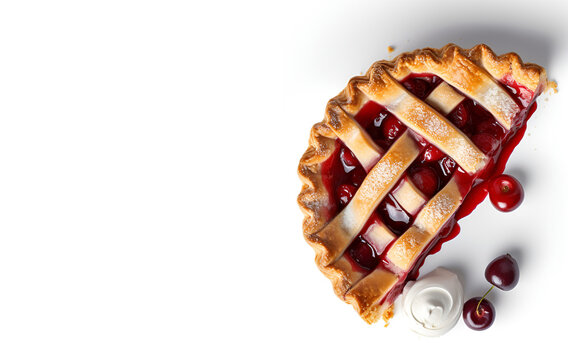 summer time cherry pie isolated on a white background with copy space
