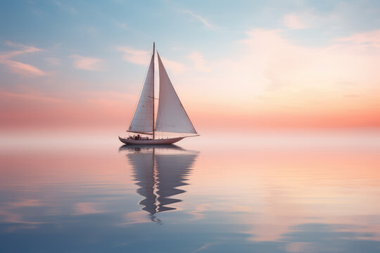 Sailing boat on the sea at sunset. created by generative AI technology.