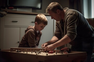 Father and son make some craft wood work