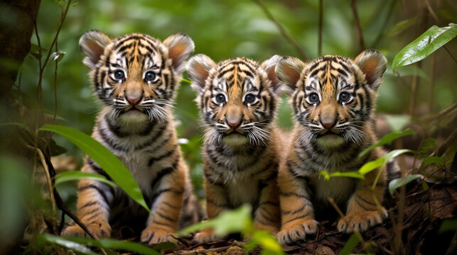 Tiger Cubs in the Jungle AI Generative