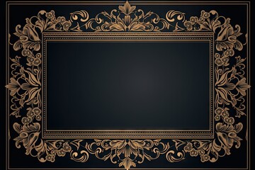 Gold frame pattern on black background. Luxury scrolls and swirls. Vintage golden design element