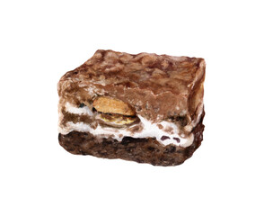Watercolor illustration of Peanut butter brownie bars dessert isolated on white background.