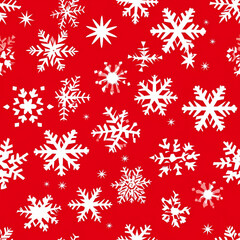 Naklejka na ściany i meble pattern in red and white with some snowflakes, in flat color block style. AI Generated Images