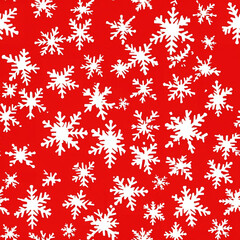 Naklejka na ściany i meble pattern in red and white with some snowflakes, in flat color block style. AI Generated Images