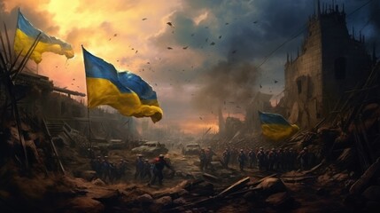 Illustration art of Ukraine flag in the war 