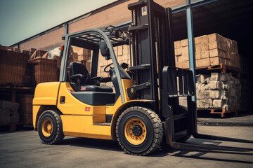 Fototapeta na wymiar Efficient Hydraulic System Empowering Forklift to Lift and Transport Heavy Loads in Industrial Settings
