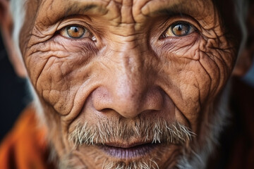 Close-up of an old Chinese monk's eyes, radiating deep wisdom and serenity, old Chinese monk  