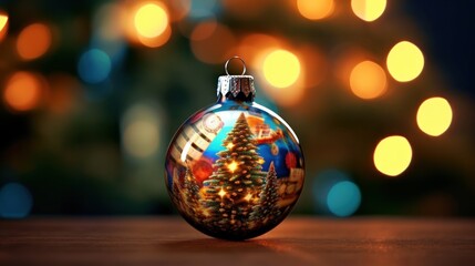Fototapeta na wymiar Christmas tree decoration with bokeh background, shallow depth of field