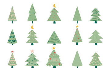 A set of hand drawn Christmas trees