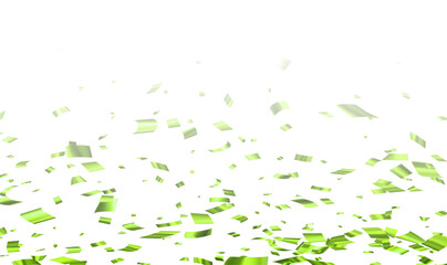 Falling green cut out foil ribbon confetti.