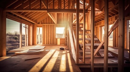 Naklejka na ściany i meble Interior view of wooden house structure 