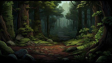 The River Bank with Flowers and Trees.Deep Forest. Video Game's Digital CG Artwork, Concept Illustration, Realistic Cartoon Style Background. Fantasy Backdrop.Generative AI.
- 635860704