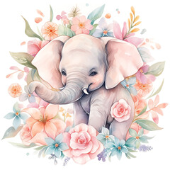 Baby elephant with floral decorations