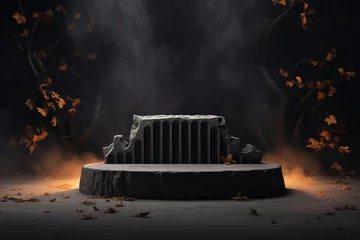 Abwaschbare Fototapete Nordlichter halloween podium pedestal coffin orange and black for product placement mockup