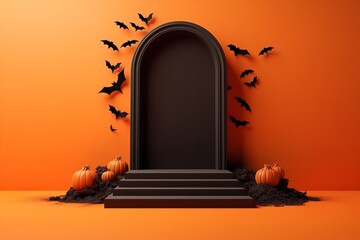 halloween podium pedestal coffin orange and black for product placement mockup