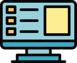 Online vote monitor icon outline vector. Digital poll. Referendum box color flat