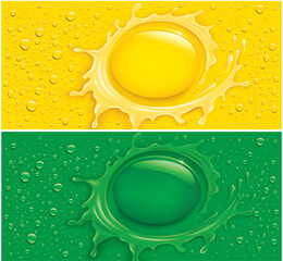 yellow and green water drops background with place for your text	
