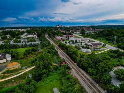 Above Greensboro, NC skyline 