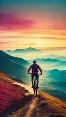 Fototapeta premium A man riding a bike down a scenic dirt road