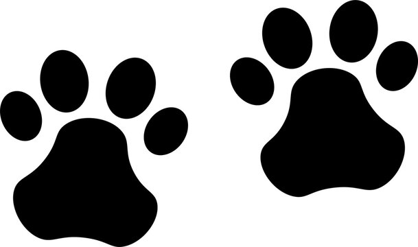 Isolated black icon for cute animal dog or cat foot print, symbol of pet  , animal pet shop and pets sign board design