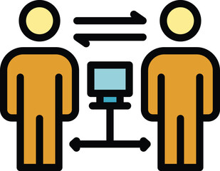 Change computer work icon outline vector. Video conference. Online people color flat