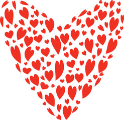 Lots of hearts in the shape of a heart. Heart composition. For designing invitations, cards, etc.