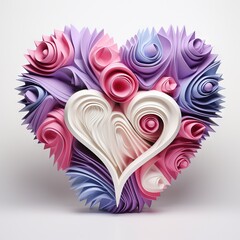 pink and purple heart made out of paper, in the style of intricately sculpted