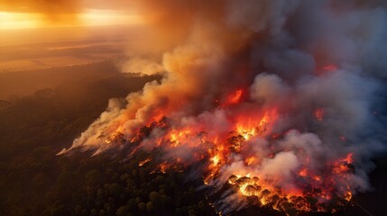 Photo of a massive forest fire engulfing the landscape